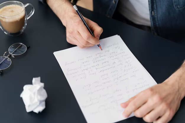 A man writes something on paper